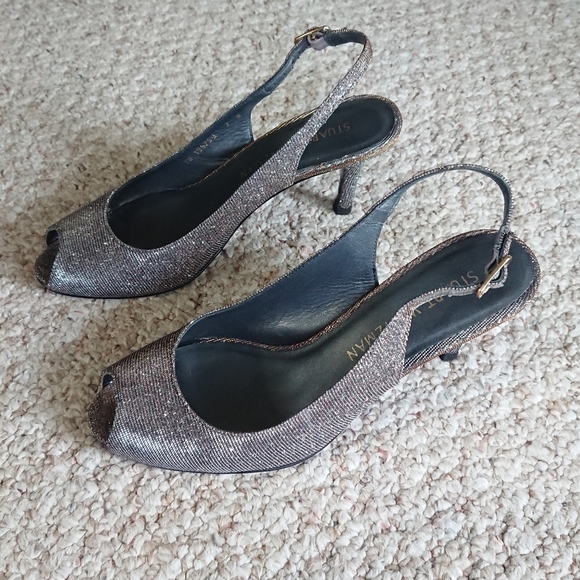 Stuart Weitzman Metallic Glitter Accents Slingback Sandals size 7M - Picture 2 of 14